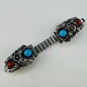 Vintage Navajo Sterling Silver and Turquoise Watch Band Tip with Expandable Band